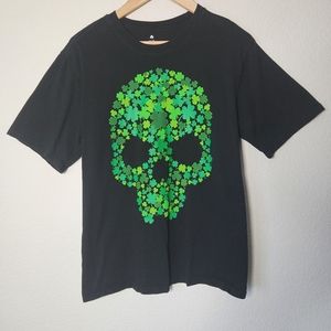 Youth Black Short Sleeve T-Shirt St. Patrick's Day Shamrock Skull Size 18